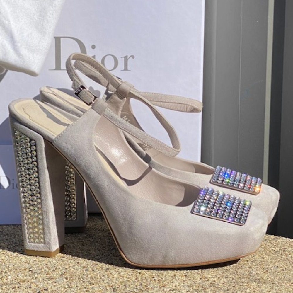 SOLD ❤️ DIOR Lavender Suede Crystal Embellished Platform - Picture 3 of 11